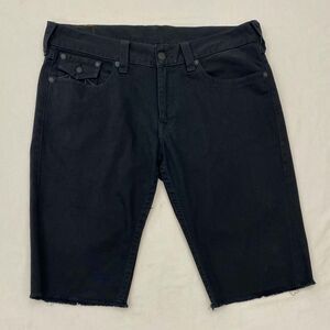 True Religion Jean Shorts Mens 38x15 Black Cutoff Jorts Raw Hem Cotton Grunge